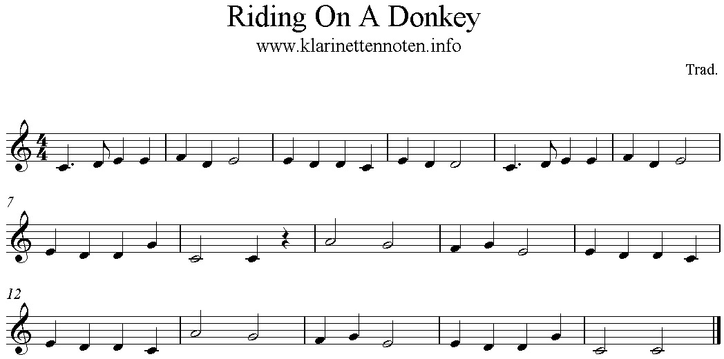 Riding On A Donkey, Clarinet, Klarinette, C-Major